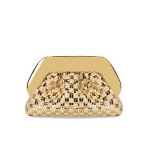 Themoirè Tia Micro Weaved Straw Laminated Gold Clutch Bag - NWT